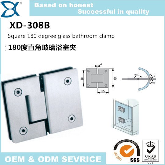 High Quality Square 180 Degree Stainless Steel Glass Bathroom Shower Clamp